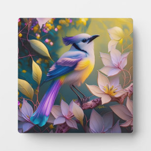 Violet Tufted Yellow Breasted Fantasy Bird Plaque