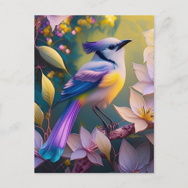 Violet Tufted Yellow Breasted Fantasy Bird Postcard (Front)