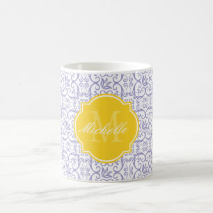 Violet Tulip Damask Monogram Mug