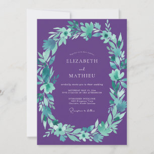 Violet Turquoise Foliage Eucalyptus Wedding Invitation