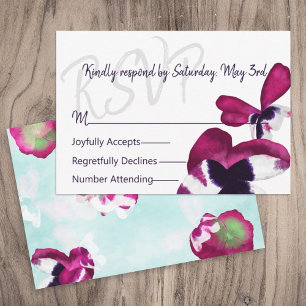 Violet, Turquoise Pansies Wedding RSVP Card