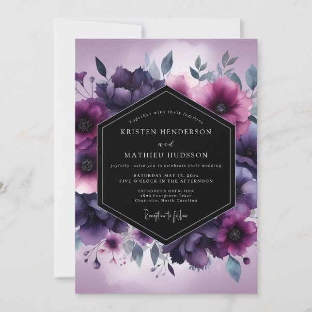 Violet Umbral Bloom Wedding Invitation (Front)