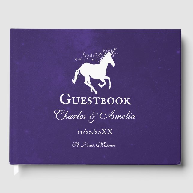 Violet Unicorn Wedding Guestbook (Front)