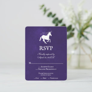 Violet Unicorn Wedding RSVP Card