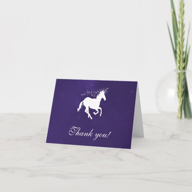 Violet Unicorn Wedding Thank You Cards (Front)