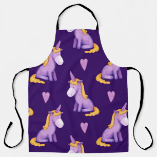 Violet Unicorns Hearts Watercolor Pattern. Apron