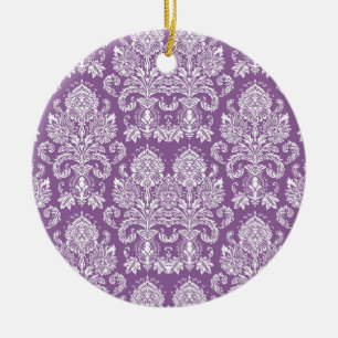 Violet Victorian Damask Ceramic Ornament