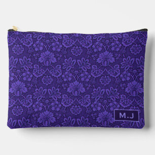 Violet Vintage Damask Elegant Monogrammed Accessory Pouch