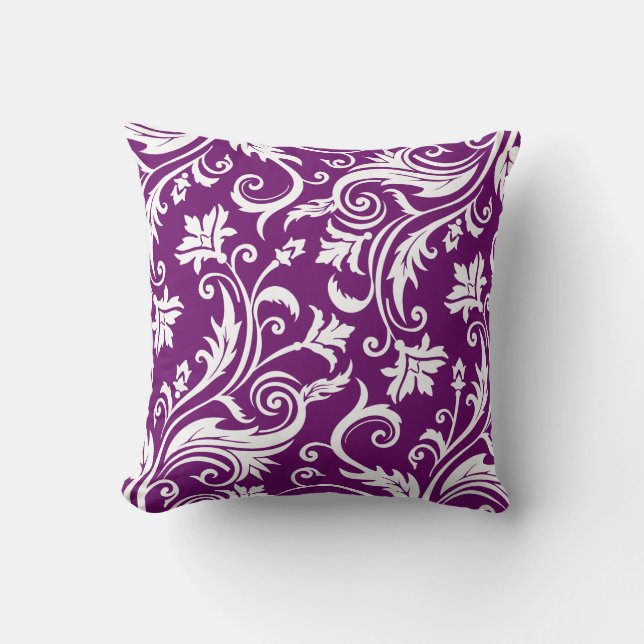 Violet Vintage Damask Pattern Cushion (Front)