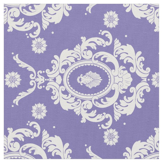 Violet Vintage Floral Damask Pattern Fabric (Close Up)