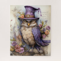 Violet Visionary: Whimsical Owl with Glasses