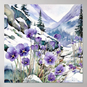 Violet Wall Art, Floral Square Poster
