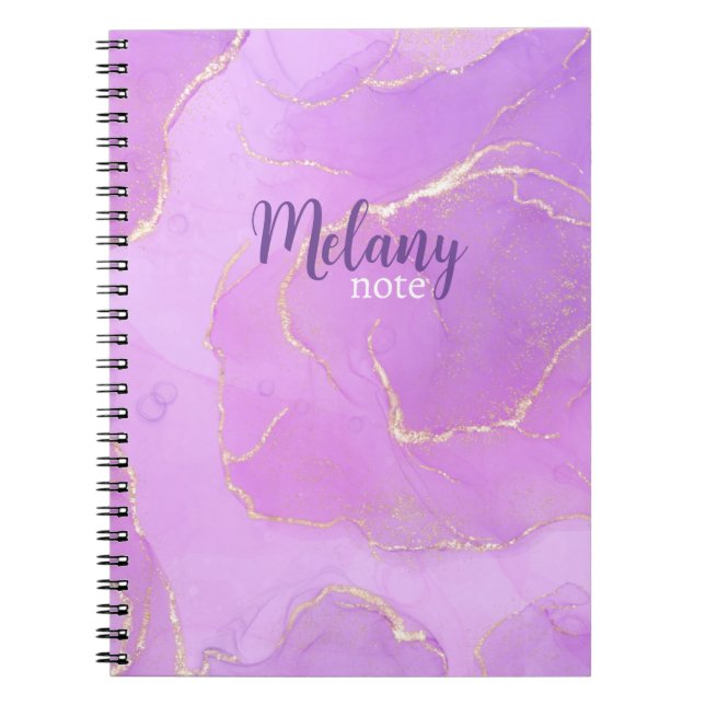 Violet watercolor and glitter extra large  notebook (Front)