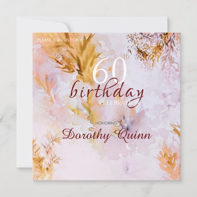 Violet Watercolor Autumn Leaves Birthday Invitation (Front)
