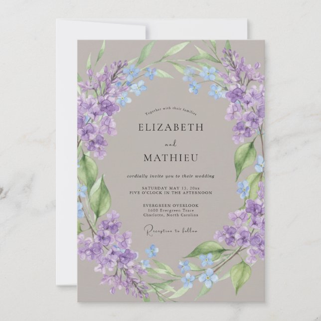 Violet Watercolor Botanical Rustic Wedding Invitation (Front)
