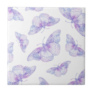 Violet Watercolor Butterfly Pattern Ceramic Tile