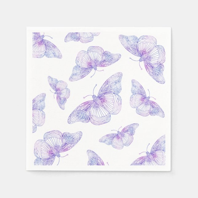 Violet Watercolor Butterfly Pattern Napkin (Front)