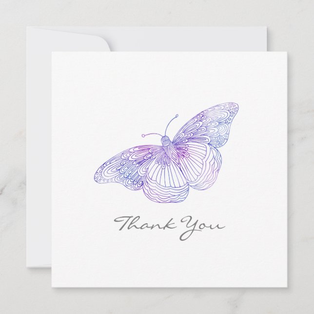 Violet Watercolor Butterfly Thank You Card (Front)