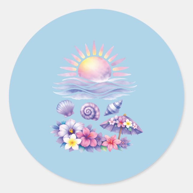 violet watercolor creative beach classic round sticker (Front)