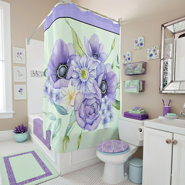 Violet watercolor floral shower curtain (Creator Uploaded)