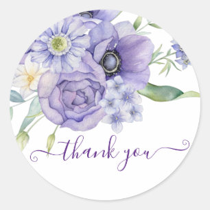 Violet watercolor floral thank you classic round sticker