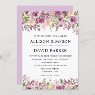 Violet Watercolor Floral Wedding Invitation Cards