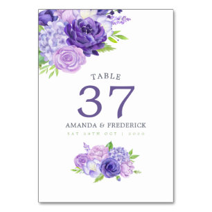 Violet Watercolor Floral Wedding Table Number