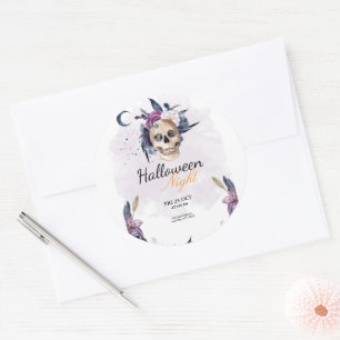 Violet Watercolor Halloween Party Gothic Skull Classic Round Sticker