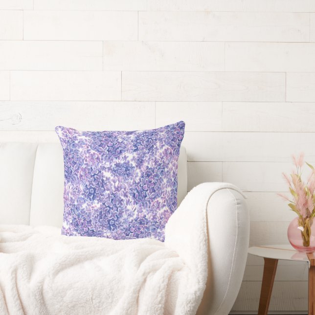 Violet watercolor lilac flowers cushion (Couch)