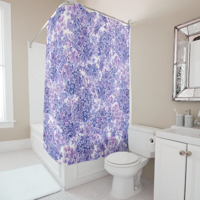 Violet watercolor lilac flowers shower curtain (In Situ)