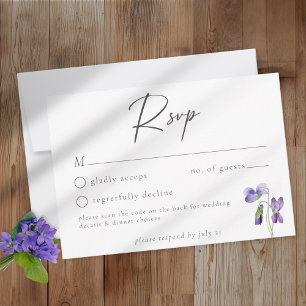 Violet Watercolor Minimalist Elegant Wedding QR RSVP Card