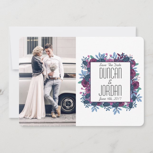 Violet Watercolor Photo Save The Date Announcement (Front)