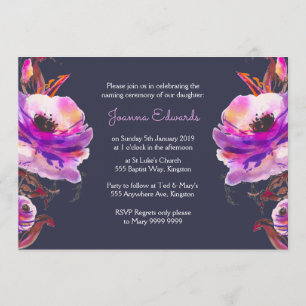 Violet Watercolor Poppies Naming Ceremony Invite
