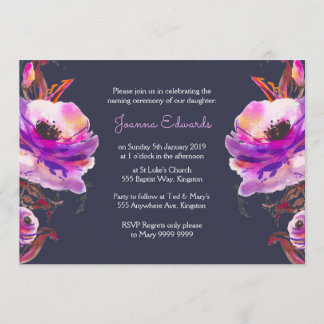 Violet Watercolor Poppies Naming Ceremony Invite