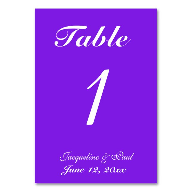 Violet Wedding Table Number (Front)