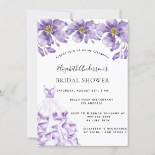 Violet white dress floral elegant Bridal Shower Invitation