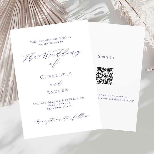 Violet white formal script QR code RSVP wedding Invitation (Creator Uploaded)