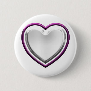 Violet white heart 6 cm round badge
