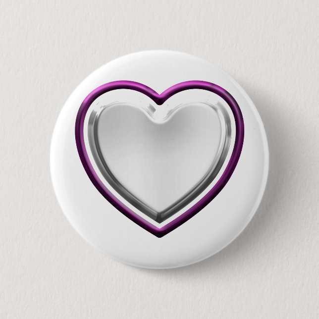 Violet white heart 6 cm round badge (Front)