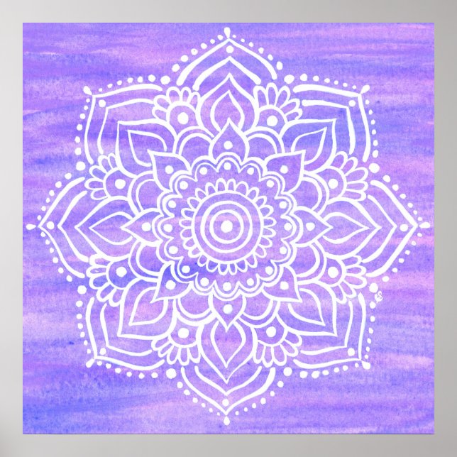 Violet White Mandala Watercolor Poster (Front)