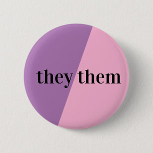Violet White Pastel Pink Pronoun Button They/Them