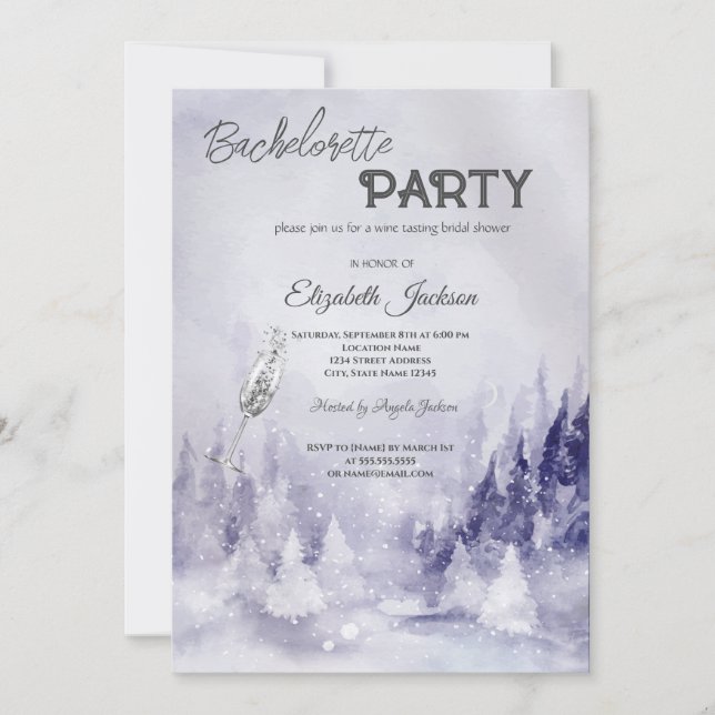 Violet Winter Landscape Snow Bachelorette  Invitation (Front)
