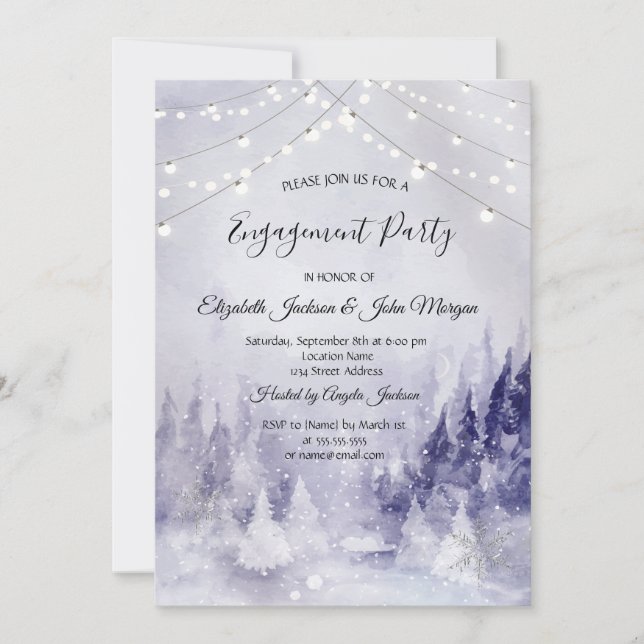 Violet Winter Landscape Snow Engagement Invitation (Front)