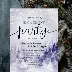 Violet Winter Landscape Snow Engagement Invitation