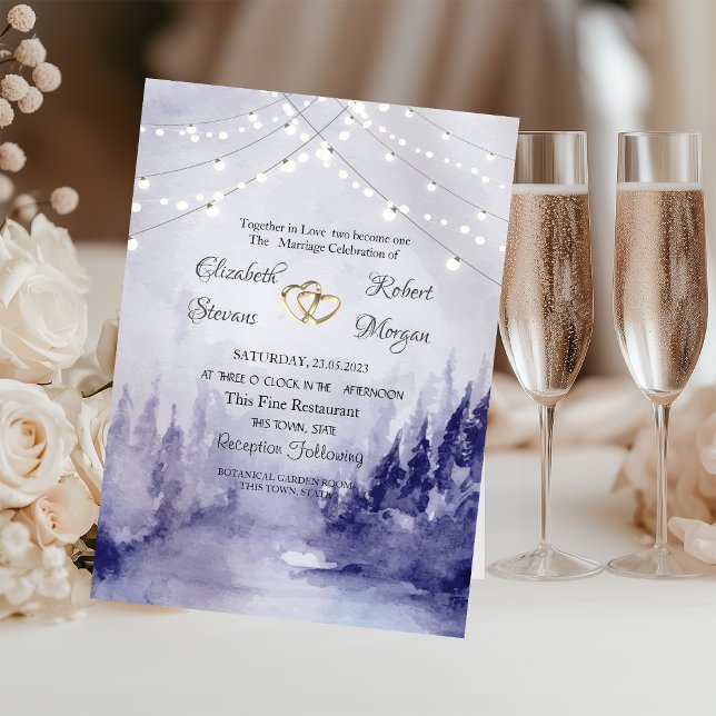 Violet Winter Landscape Snow Lights Wedding Invitation (Creator Uploaded)