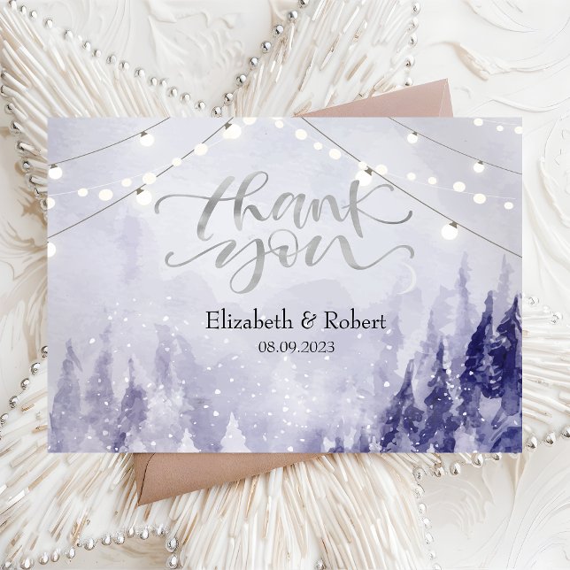 Violet Winter Landscape Snow Thank You Card (Creator Uploaded)