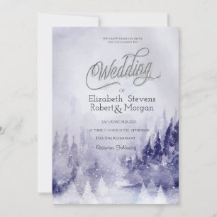Violet Winter Landscape Snow Wedding Invitation