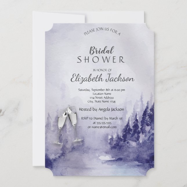 Violet Winter Landscape Wineglass Bridal Shower Invitation (Front)