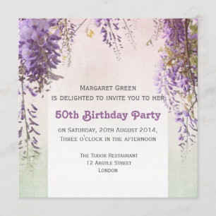 Violet wisteria personalised birthday invitation