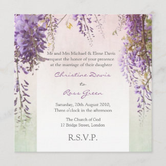 Violet wisteria personalised wedding invitation